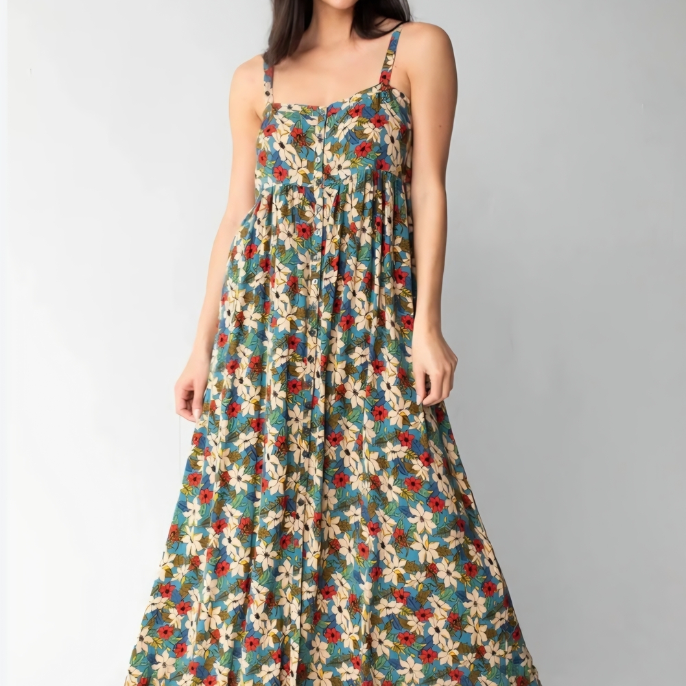 NATURAL LIFE Floral Green and Red Maxi Dress